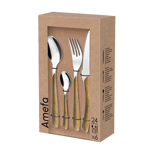 ECLAT NATURE Komplet sztućców dla 6 osób 24 cz. efekt jasnego drewna w pud.
