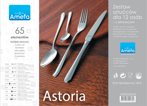 ASTORIA Komplet sztućców dla 12 osób 65 cz. w walizce