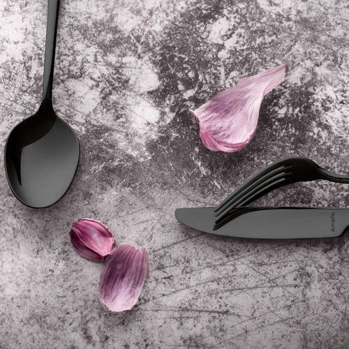 METROPOLE Komplet sztućców czarnych PVD dla 6 osób 24 cz. w kasecie drewnianej