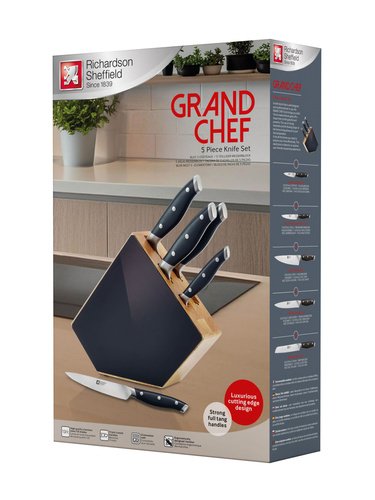 GRAND CHEF Zestaw noży kuchennych 5 cz. w bloku