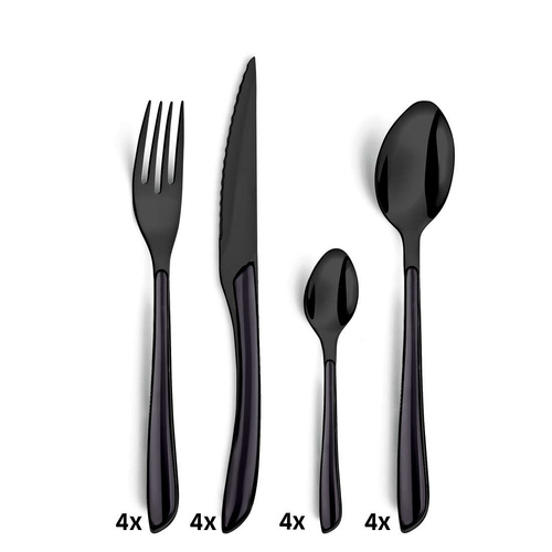 LUMINO Komplet sztućców dla 4 osób 16 cz. CZARNY