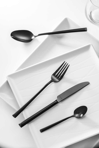 METROPOLE Komplet sztućców czarnych PVD dla 6 osób 24 cz. w kasecie drewnianej