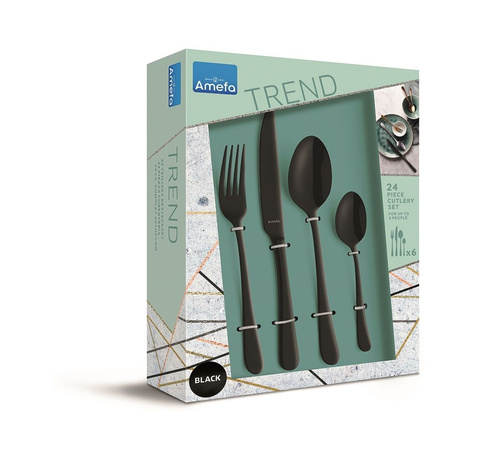 AUSTIN Komplet sztućców dla 6 osób 24 cz. CZARNY